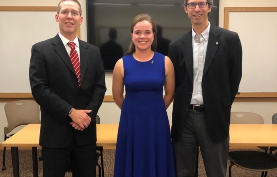 Tau Beta Pi national president, DU chapter president Hayden Dean, and Professor Matt Gordon