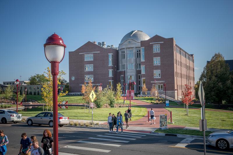 An exterior of the Engineering and Computer Science Building