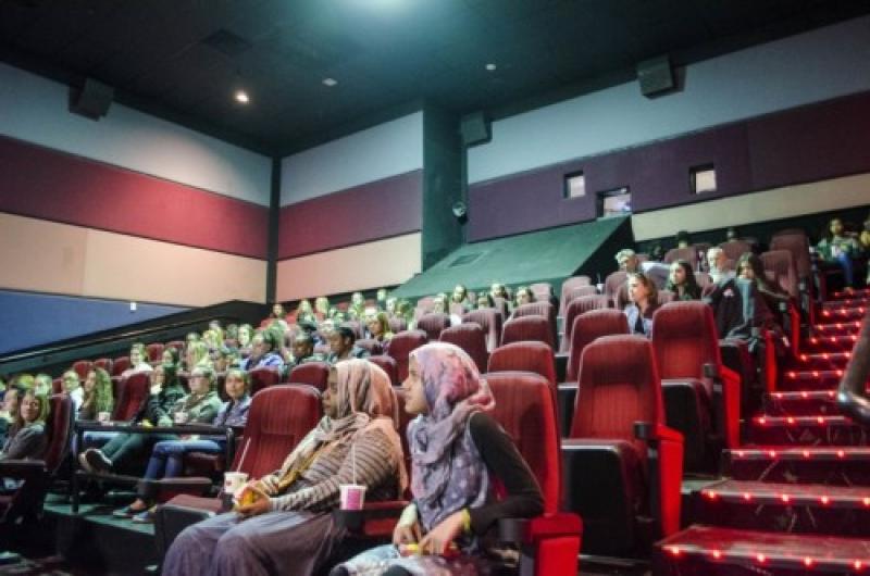 students watching movie